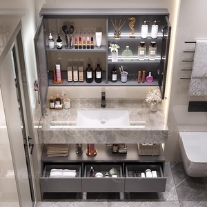 Placa de roca de cerámica sin costuras un lavabo gabinete de baño combinación de gabinete de lavabo de inodoro simple moderno mesa de lavado - Product Image 6