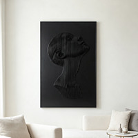 Décoration murale Art Déco moderne de luxe avec personnage sculpté en 3D, art mural abstrait noir de haute qualité, cadre suspendu en MDF, personnalisable