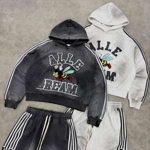 Ensemble sweat-shirt et pantalon pour homme KINGSEN de haute qualité, broderie personnalisée, sweat-shirt à capuche et pantalon, ensemble deux pièces délavé à l'acide - Product Image 2