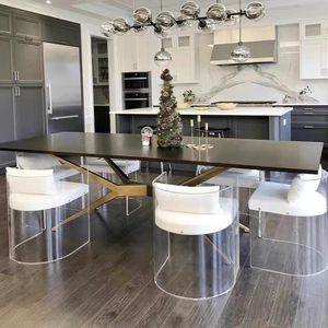 Modern Minimalist <strong>Velvet</strong> Upholstered <strong>Dining</strong> <strong>Chair</strong> Metal Footrest Transparent Acrylic Bar Stool for Outdoor Hotel Living Room Use - Product Image 5