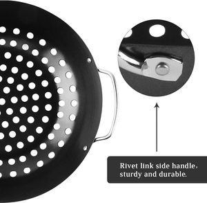 Bandeja de asar redonda antiadherente perforada para barbacoa con asas resistentes al calor, ideal para verduras, camarones y apta para parrilla. - Product Image 5