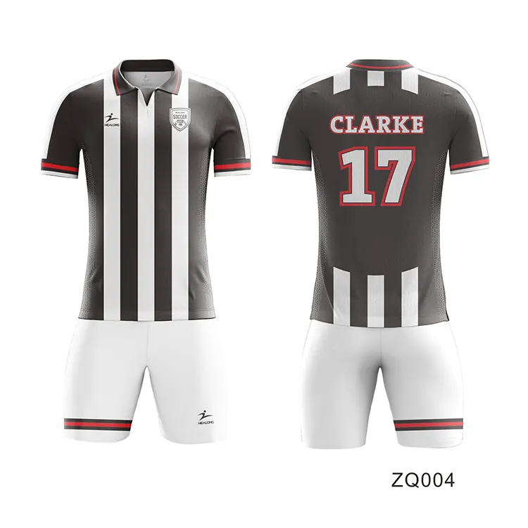 Stripe Custom LOGO Soccer Football Training Sport Wear Jersey Black and White
