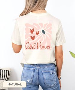 T-shirt Mireiaerola Girl Power da donna, casual, con stampa floreale, girocollo, manica corta, 100% cotone, vestibilità regolare, maglietta con stampa - Product Image 3