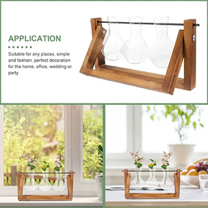 Glass Planter Bulb Vase Desktop Air Plant Terrarium With Solid Wooden Stand for Hydroponics Plants Home <b>Decor</b> - Product Image 4