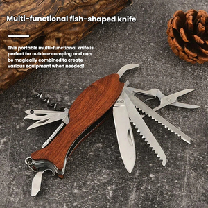 มีดพับอเนกประสงค์รูปปลา ใบมีดสแตนเลส ด้ามไม้ ใช้ได้ทั้งในบ้านและนอกบ้าน เหมาะสำหรับเป็นของขวัญ - Product Image 2