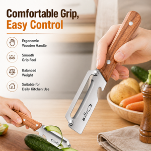 UEES Pelador de Verduras con Mango de Madera, Cuchillo Pelador de Patatas y Frutas de Acero Inoxidable para Calabaza, Zanahoria, Pepino, Utensilio de Cocina - Product Image 4