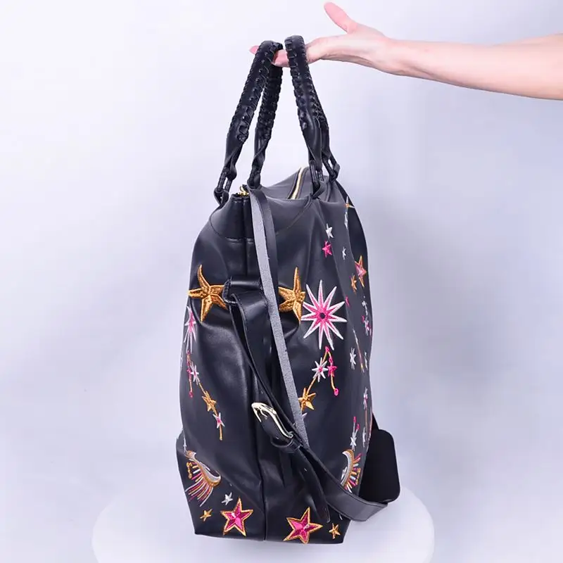 High Quality Costmize Fashion Black Large Exquisite Embroidery Leather Small Jelly Hand Bags For Women