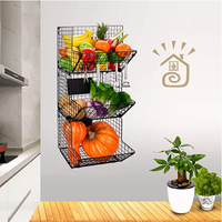 Organiseur mural pliable, panier de rangement en métal pour fruits et légumes suspendu à 3 niveaux, pour cuisine, fil métallique