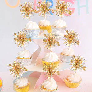 Decorazioni per Cupcake a Forma <span class=keywords><strong>di</strong></span> Fuochi d'Artificio Dorati, Agitatori per Bevande con Fiori Luccicanti, Stuzzicadenti per Cocktail per Decorazioni Torta <span class=keywords><strong>di</strong></span> Capodanno - Product Image 4