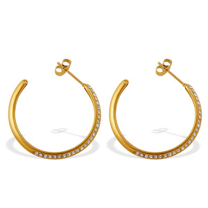 Pendientes de Aro en Forma de C Geométricos, Chapados en Oro de 18K, Acero Inoxidable con Diamantes Blancos, Joyería de Moda para Fiestas - Product Image 5