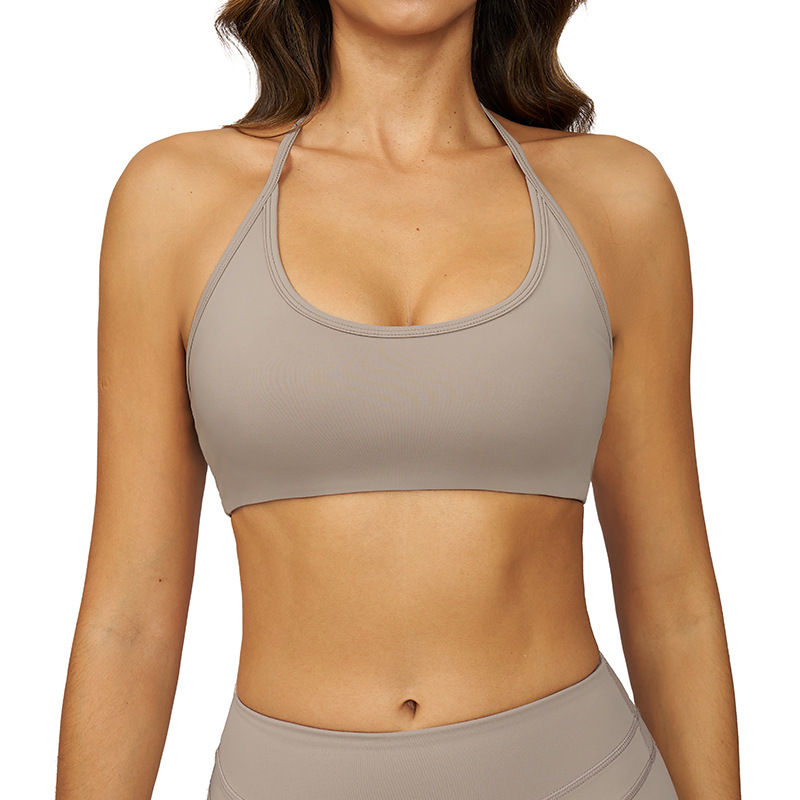 High Support Quick-drying Brushed Spandex/Nylon Crisscross Straps Yoga Sports Bra with Hollow Back Design for Women