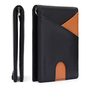 Slim Two-Tone Genuine Leather <b>Wallet</b> <b>For</b> <b>Men</b> <b>RFID</b> Anti-Theft Black Bi-Fold Short Style Everyday Use - Product Image 1