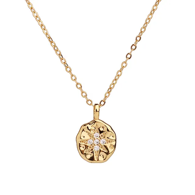 YiXin Jewelry 24K Gold-plated Eight-pointed Star Zirconium Diamond Round Brand Necklace Wild Wholesale Clavicle Chain