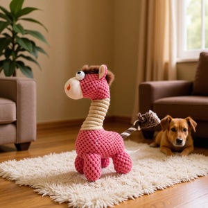 Juguete de Peluche Personalizado para Perro, Burro Rojo con Ojos Grandes y Nudos, Juguete de Cuerda para Masticar en Interiores para Mascotas - Product Image 1
