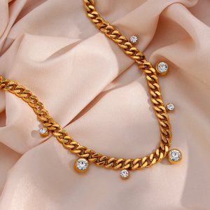 Collar de Cadena Cubana Gruesa Dreamshow con Dije de Circonita, Collar de Acero Inoxidable Chapado en Oro, Suministros para la Fabricación de Joyería - Product Image 3