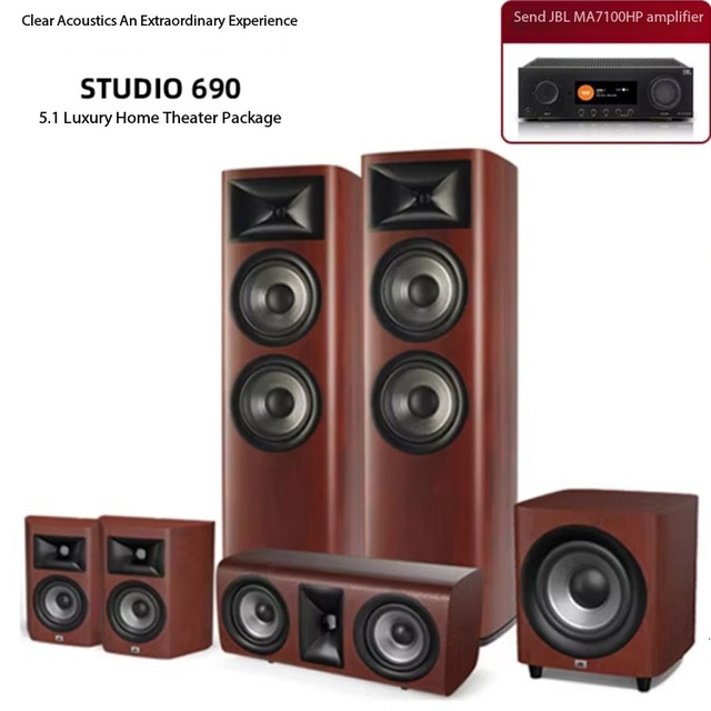 JBN STUDIO 690 Professional 5.1 Home Theater Audio System  Living Room TV Speakers, Wooden HIFI Floor-Standing Subwoofer