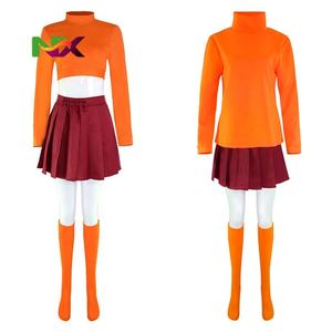 Disfraz de Halloween para Mujer Adulta, Peluca de Cosplay, Personaje de Anime <span class=keywords><strong>Velma</strong></span>, Uniforme Naranja, Top y Falda - Product Image 1