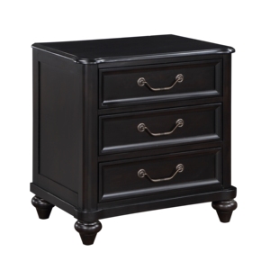 Traditional 3 <b>Drawer</b> Nightstand Charcoal Brown Finish Antique Handles Classic Bedside Table Storage <b>Drawers</b> - Product Image 4