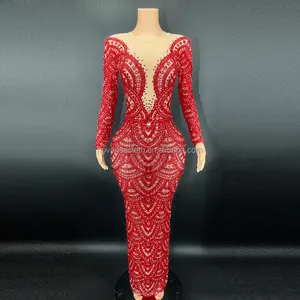 Novance Trending Products 2023 New Arrivals Rhinestone Red Wedding Dresses Nighty Dresses In Pakistan Sexy Vestidos Para Mujer