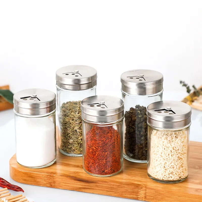 High quality 100ml Small Clear Glass Spice Jar with Stainless Steel Lids