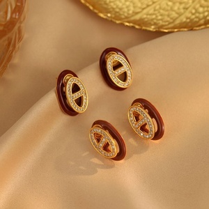 Pendientes de Diseño Retro Francés con Doble Capa de Microincrustaciones de Circonio, Diseño de Nariz de Cerdo, Estilo Lujoso y Sofisticado para Regalo - Product Image 4