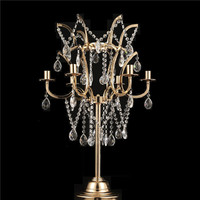 Centre de table de mariage en fer électro-plaqué or argent avec pendentifs en acrylique, support à fleurs, décorations florales européennes