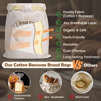 Sacs à pain réutilisables en coton et cire d'abeille |   Conteneur de stockage 16,9x12,6 pouces, capacité 720 pouces cubes, doublure en cire d'abeille, sans plastique, double verrouillage
