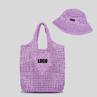 Bolsos de Paja Hechos a Mano, Modernos y Personalizados, con Sombrero, Juego de Bolsos de Playa de Paja Natural, Bolso Tote de Paja para Exteriores con Cierre Abierto y Protección Solar para Damas