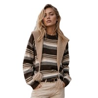 Pull-over décontracté rayé pour femme en 100 % polyester avec col châle – Collection Hiver Vêtements Femme