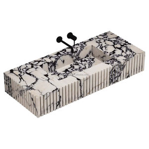 Lavabo da <span class=keywords><strong>Bagno</strong></span> Moderno in Marmo Calacatta Viola Scanalato con Alzatina Integrata per Interni di Lusso - Product Image 6