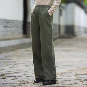 Women's High Waisted <b>Corduroy</b> Pants Dark <b>Green</b> Loose Fit Straight Leg Autumn Winter Warm Thickened Casual <b>Trousers</b> - Product Image 4
