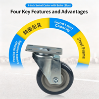 Roulettes robustes non marquantes de 5 pouces en PU pivotantes avec frein latéral, haute capacité de charge pour systèmes de chariots de stockage industriels