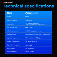 2026 KONNWEI Tire Inflator Air Pump SA500 Combined with Car Jump Starter 10000mAh Power Bank Flashlight
