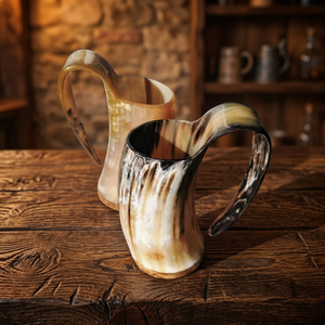 Chope à bière en corne de Viking de style américain, qualité durable, paroi épaisse, compatible lave-vaisselle et micro-ondes, logo personnalisé imprimé, vintage - Product Image 1