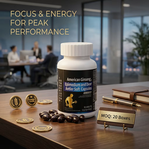 Capsules molles pour la vitalité masculine à base de plantes avec ginseng américain, épimède et panache de cerf pour soutenir l'énergie et la résistance - Product Image 1