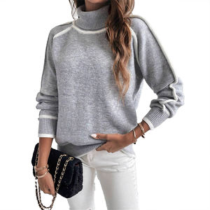 Suéter de Punto con Hombros Descubiertos, Estilo Moderno, para Mujer, Suave, Estilo Casual, Bloques de Color, Jacquard, Holgado, Manga Larga, Top de Moda - Product Image 6