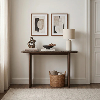 KUMUSI FURNITURE Table console en marbre brun Dark_Emperado avec bois massif