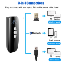 Escáner de Códigos de Barras Portátil 1D 2D QR BT, Mini Lector de Códigos de Barras Inalámbrico + USB para Teléfonos Inteligentes IOS y Android, Tabletas