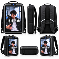 Sac à dos tendance imperméable en PVC avec écran LCD intelligent de 18,5 pouces, fermeture éclair, affichage numérique HD USB pour salons professionnels et événements