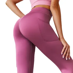 Leggings correcteur en dentelle noire pour femmes, tenue de Sport, de Yoga, avec poches, à nouer croisé et ajouré
