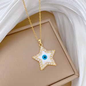 Hot bán biển sâu hình dạng sao đôi mắt màu xanh quyến rũ Vòng Cổ Tự làm phụ kiện kim cương mặt dây chuyền titan thép Choker Vòng cổ - Product Image 4