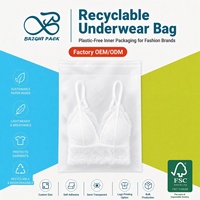 Sacs d'emballage pour vêtements recyclables, logo de marque personnalisé, sacs en papier glassine FSC, fermeture autocollante, pochette plate transparente pour sous-vêtements et vêtements