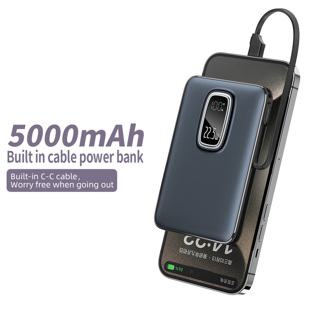 High Quality Mini Power Bank 5000mah Built in Cable Digital Display PD 22.5W Fast Charging Portable Powerbank