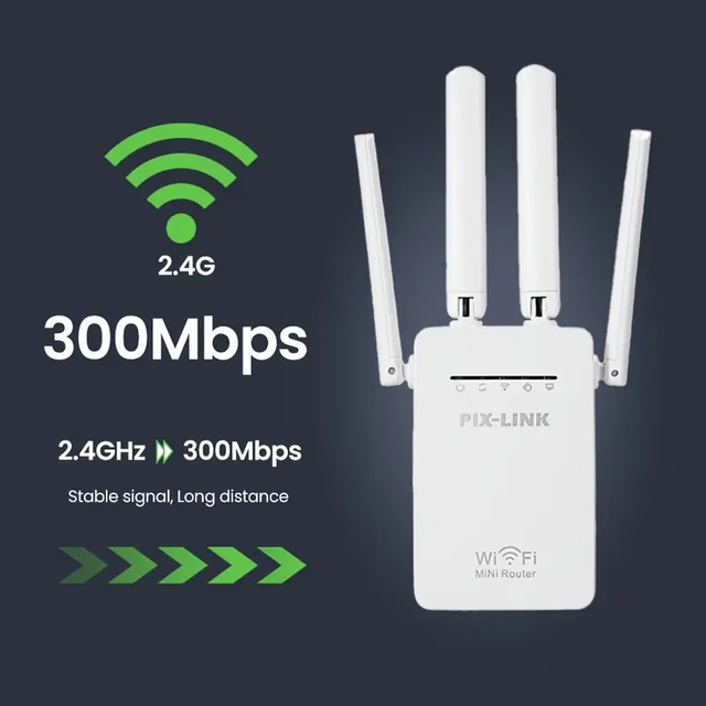 PixLink WR09Q High-Speed WiFi Repeater 300Mbps Long-Distance Signal Amplifier for Home Extender