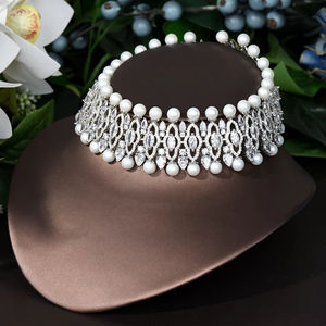 أزياء هيبريد واضحة اللؤلؤ الأبيض دبي المجوهرات الهندي الزفاف قلادة قلادة و قلادة للنساء إكسسوارات P93 - Product Image 3