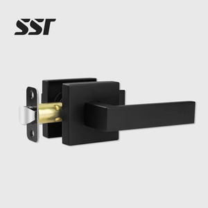 SSR 1 Pack European Passage Door Handle Matte Black Lever Knob <b>Square</b> Heavy Duty Non-Locking Ambidextrous Interior Door Handles - Product Image 1