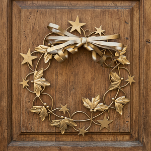 Classic Metal Christmas <b>Wreath</b> With Stars And Leaves Handmade Decorative Flowers <b>Wreaths</b> Unlit Round Single-piece Package - Product Image 5