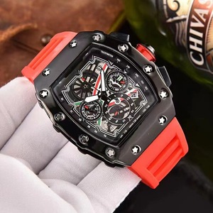 Đồng hồ thạch anh thể thao mới nhất của nam với vỏ silicon hợp kim hình thùng hợp thời trang sáng lịch thời trang mới quay số màu đỏ đen - Product Image 6