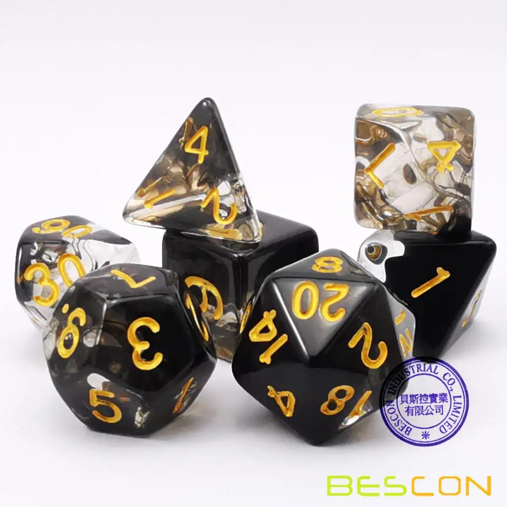 Bescon Crystal Black 7-teiliges Poly-Würfelset, Bescon Polyed risches RPG-Würfelset Kristalls chwarz