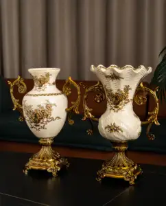 Chinese Ceramic Vase Golden Porcelain With Flower Design Brass Ceramic Vase Vintage Ceramic Vase For Home Decor